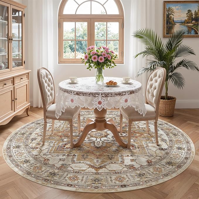 Madane Washable 6ft Circle Round Rug, 6x6 Circular Rugs Non-Slip Vintage Area - Image 4