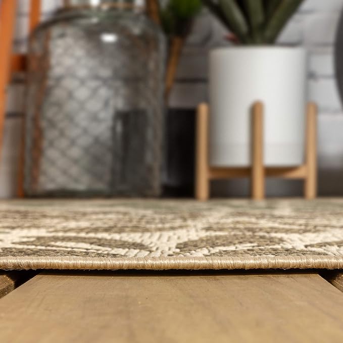 JONATHAN Y Floral Textured Weave Indoor Outdoor Area Rug 4X6 Sage/Brown - Image 9