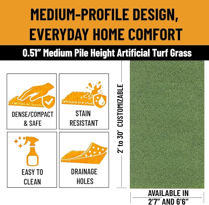 Ottomanson Artificial Grass Turf Runner Pro 31" x 16', Fake Grass Rug - Image 6