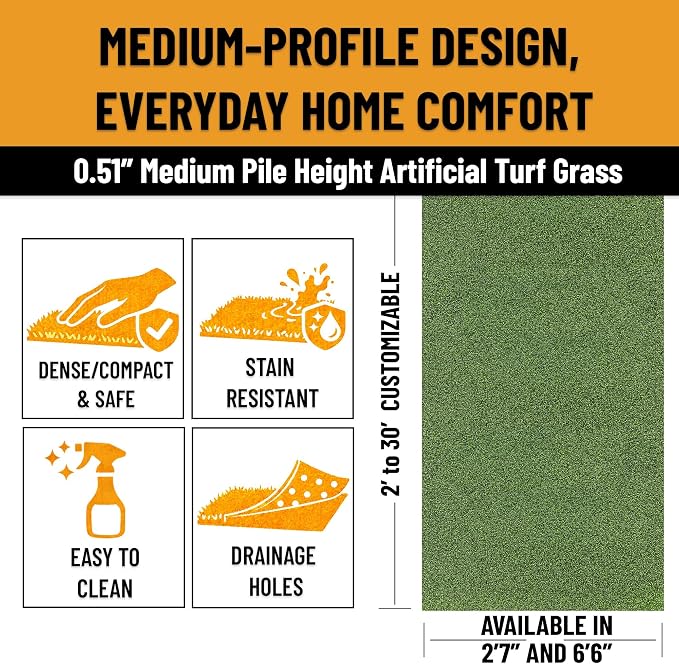 Ottomanson Artificial Turf Mat Pro 31" x 5', Indoor Outdoor Fake Grass Rug - Image 6