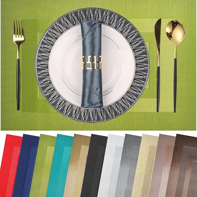 PIGCHCY Placemats Set of 12 Washable Durable Place Mats Vinyl Heat Resistant by PIGCHCY