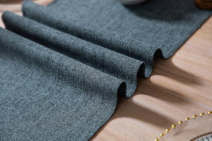 Blue Table Runners 36 Inches Long, Burlap Linen Style Rustic Farmhouse Table - Image 5