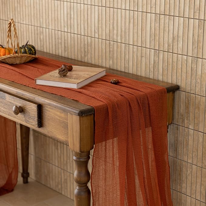 10Pcs Fall Terracotta Cheesecloth Table Runner 120 Inch Party Home Decor | - Image 7