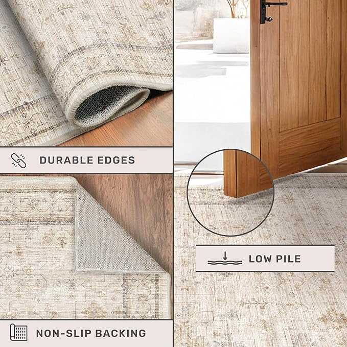 Hazo Haus Ivory 5x8 Area Rug for Bedroom, Home Office, Washable Non Slip - Image 4