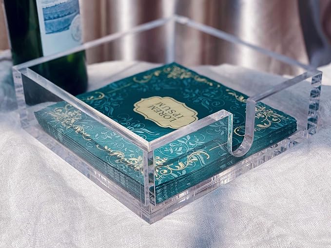 Acrylic Cocktail Paper Napkin Holder, Decorative Clear Cocktail Napkin Caddy - Image 4