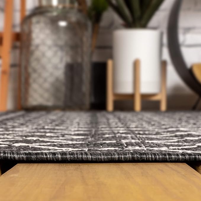 JONATHAN Y Moroccan Geometric Indoor Outdoor Round Area Rug 8 Ft Black/Gray - Image 6