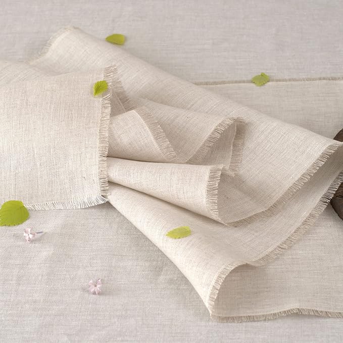 Linen Table Runner with Fringe- 14x90 Inch Natural, 100% Pure Linen Table Runner - Image 4