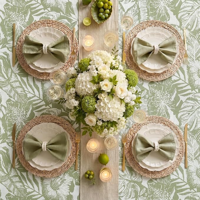 jinchan Green Tropical Floral Linen Square Table Cloth 50x50 | Green tropical - Image 7