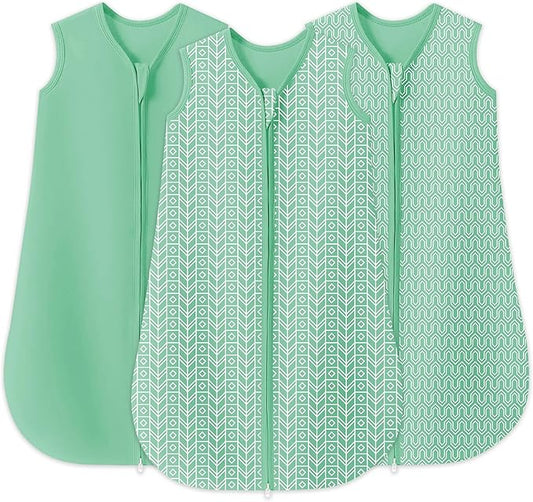 SWEET DOLPHIN Baby Sleep Sack 12-18 Months - 100% Cotton 2-Way Zipper TOG 0.5 Infant Wearable Blanket, Newborn Essentials Toddler 3 Pack Sleeping Sacks - Green