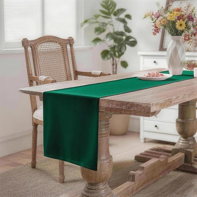 MEANMOY Green Table Runner 108 Inches Long Waterproof Table Runners | Washable - Image 2