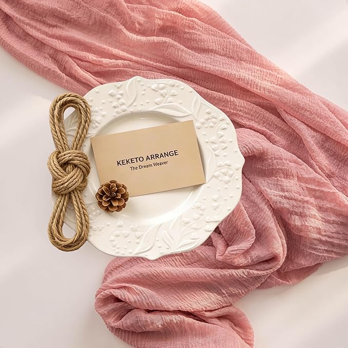 Dusty Rose Cheesecloth Table Runner 120 Inches - Image 4