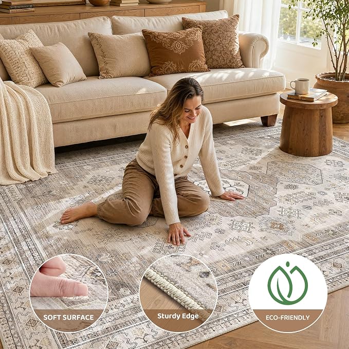 6x9 Washable Area Rug, Large Rugs - Image 3
