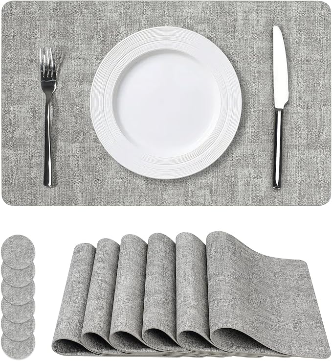 NCUE Vinyl Placemats Set of 6, Heat Resistant, Nonslip Faux Leather Waterproof by NCUE