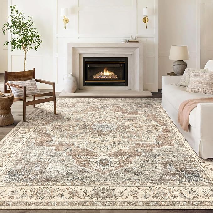 10x12 Washable Area Rug: Vintage Neutral Soft Non Slip Thin Large Floor Carpet - Image 2