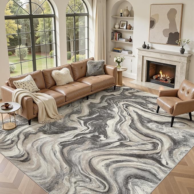 DMOYEST 8x10 Area Rug for Living Room:Washable Modern Neutral Abstract Rug by DMOYEST
