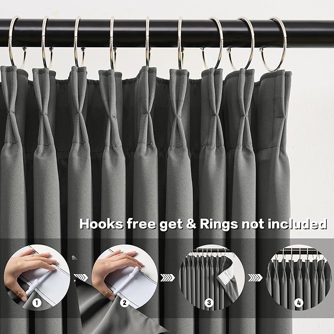 KEQIAOSUOCAI Grey Blackout 90 Inch Curtains 2 Panels,Energy Saving Sound Dampening Light Blinds Window Treatments for Living Room/Dining Room/Bedroom(40 Wide Each Panel) 40 x 90,Pinch Pleated