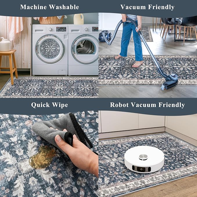 Kitchen Mats Set of 2 Washable Non-Slip – Soft Low Pile Boho Decorative Runner - Image 7