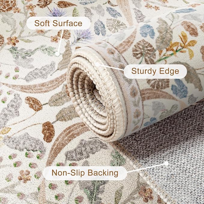 AMTOVO 2x3 Washable Entryway Area Rug Door Mat, Vintage Boho Floral Distressed - Image 8
