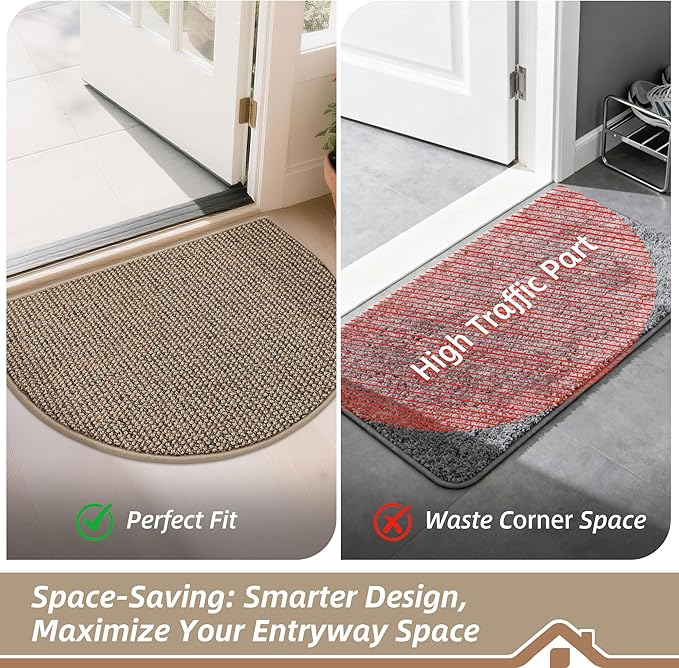BEQHAUSE Dirt Trapper Door Mat 26" x 40" Half Circle Non-Slip Washable Doormats - Image 6
