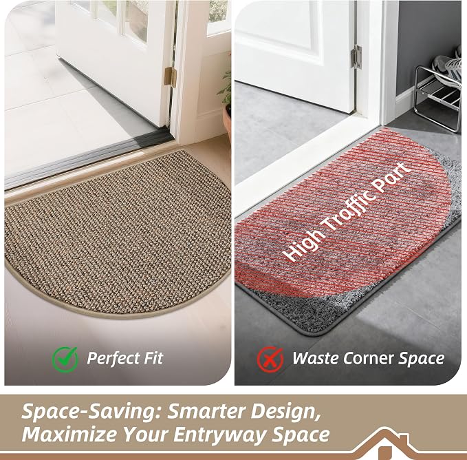 BEQHAUSE Dirt Trapper Door Mat 36" x 60" Half Circle Non Slip Washable Doormats - Image 8