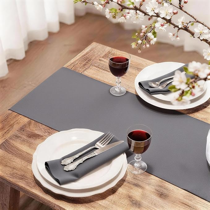 FOLINS&HOME Grey Waterproof Decorative Table Runner 48 Inches Long | 210GSM - Image 2