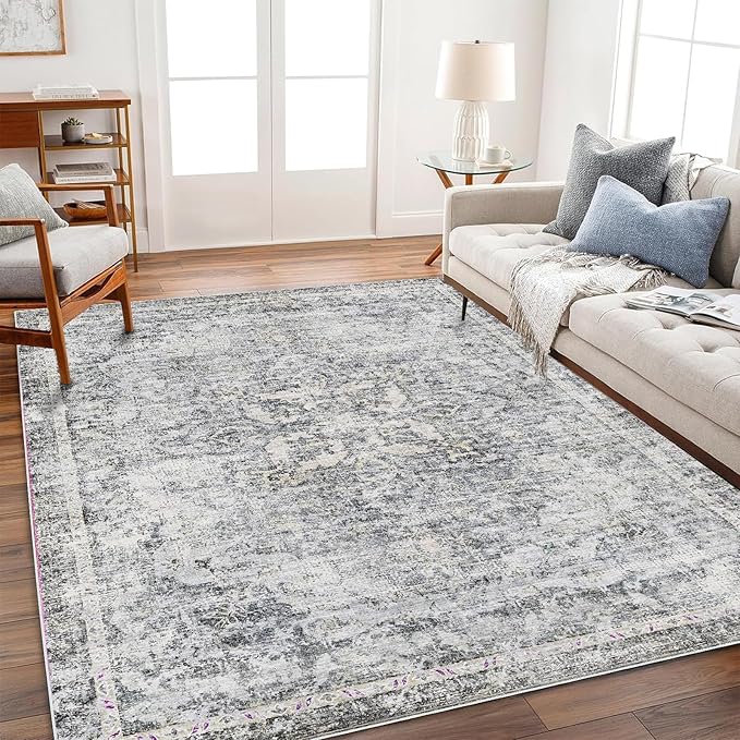 CHAMPLANT Washable Area Rug 8'x10' Retro Boho Design Non-Shedding Non-Slip Easy - Image 2