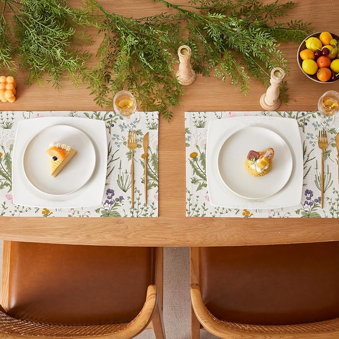 QIYI Boho Table Placemats Set of 4, Wildflowers | Fabric Place Mats - Image 6