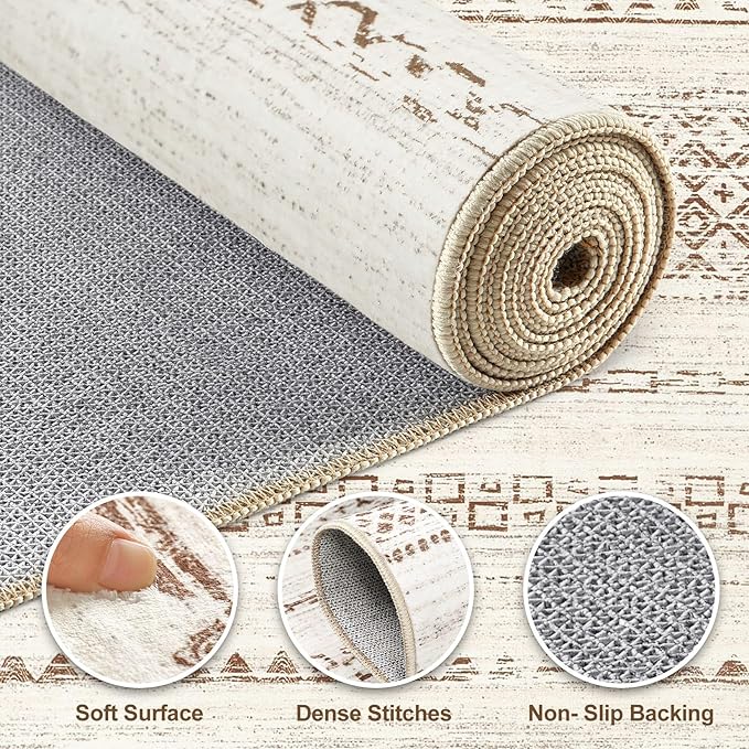 Nakagishi Area Rug Living Room Rugs: 3x5 Soft Machine Washable Boho Neutral - Image 3