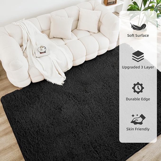 Litanika 8x10 Shag Area Rug for Living Room Bedroom, Non-Shedding Modern Indoor - Image 4