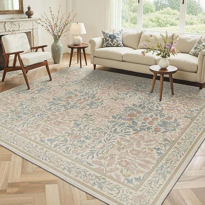 GENIMO Washable 3x5 Area Rug, Soft Vintage Floral Boho Carpet, Low-Pile by GENIMO