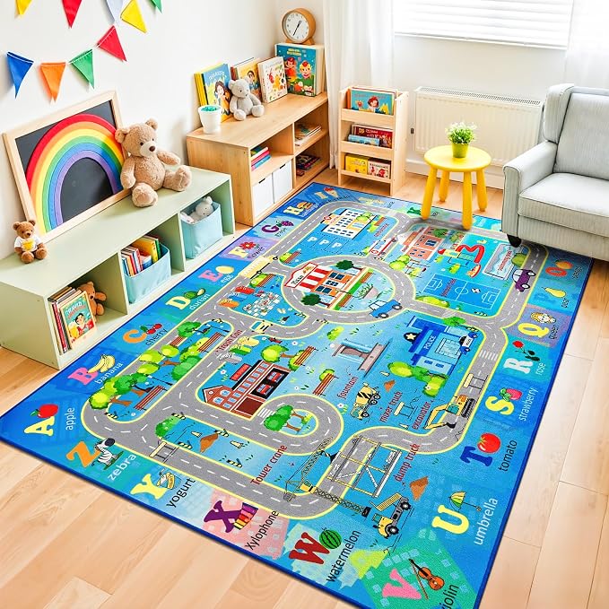 Chicrug 5x7 Car Road Area Rug for Kids Playroom Bedroom, Non Slip Low Pile - Image 4