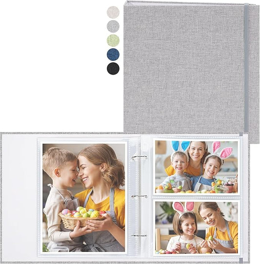 Vienrose Linen 3-Ring Photo Album Holds 250 Photos, 200 4x6 Photos and 50 6x8 Pictures, Picture Album with Multiple Size Pockets, Memory Book for Family Wedding Anniversary Baby, Grey