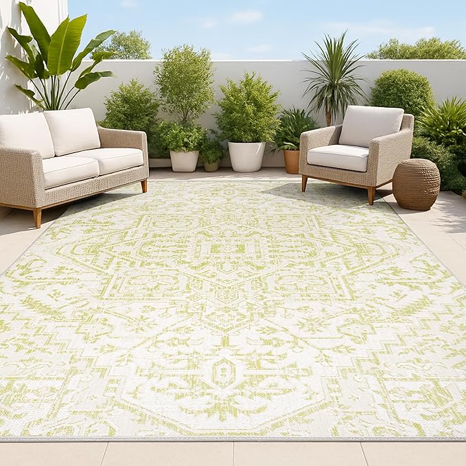 JONATHAN Y Boho Medallion Indoor Outdoor Area Rug 5X8 Cream/Green, Estrella by JONATHANY