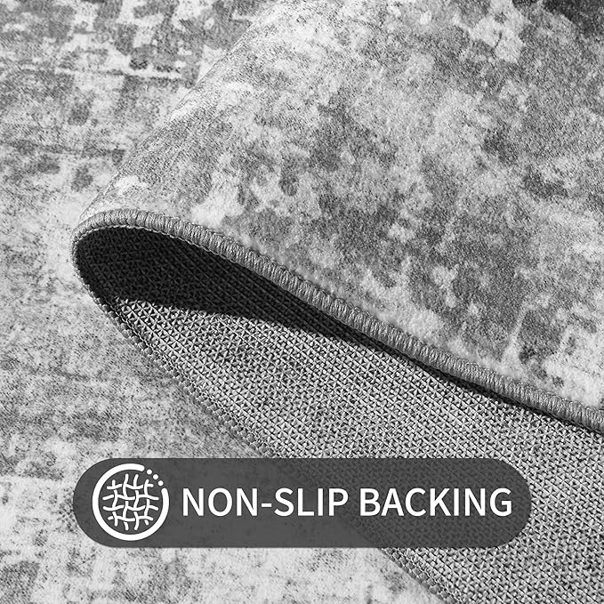 Area Rug 4x6 Grey Rug Washable Boho Rugs Non Slip Low Pile Abstract Small Carpet - Image 6