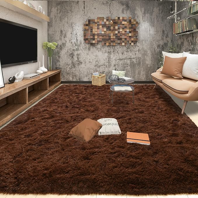 Tepook 6x9 Brown Area Rugs for Living Room Bedroom, Soft Fluffy Plush Shaggy by Tepook