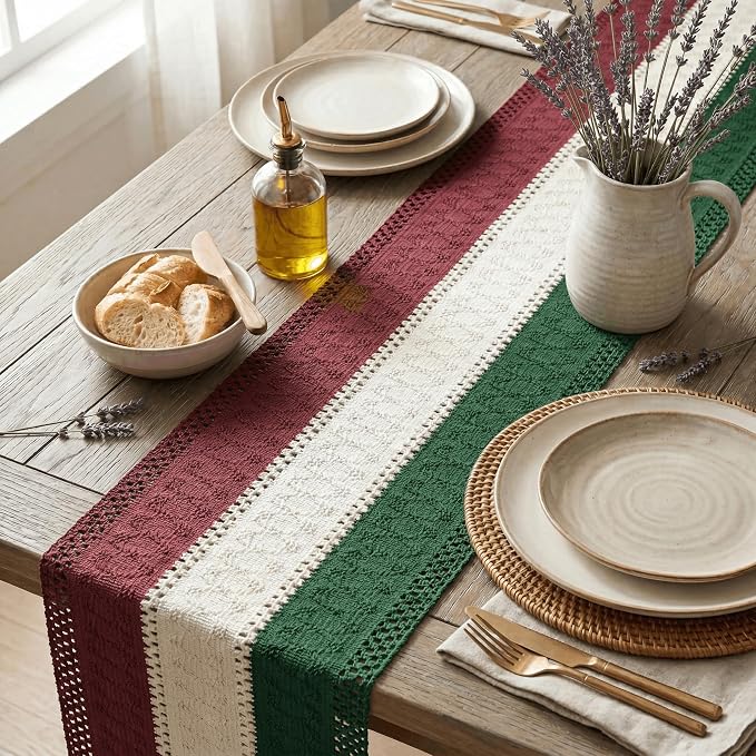 Artoid Mode Green Beige Red Farmhouse Rustic Table Runner 12x72 Inch | Holiday - Image 3
