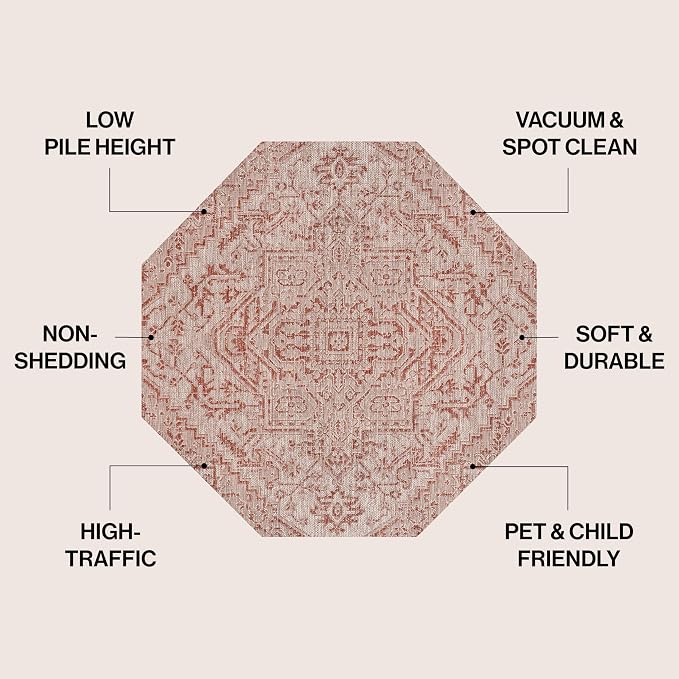 JONATHAN Y Boho Medallion Indoor Outdoor Octagon Area Rug 8 Ft Red/Taupe - Image 2