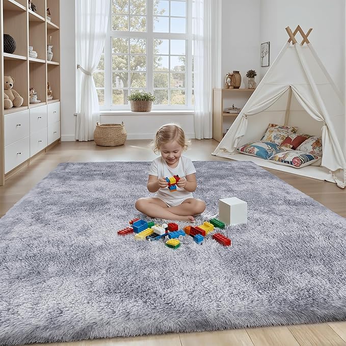 Area Rug for Living Room Bedroom: 4x6 Light Grey Soft Fluffy Shag Upgrade - Image 4