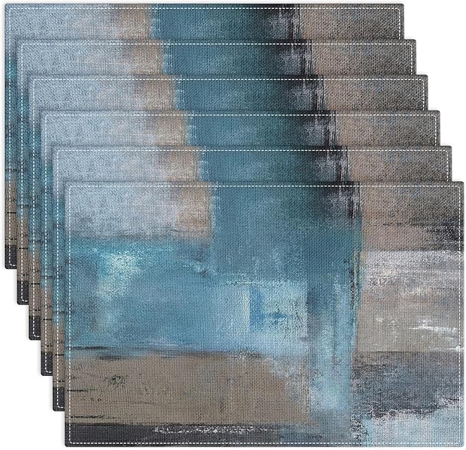 Emvency Farmhouse Placemats Set of 6, 12x18 Inch, Coastal Teal Blue | Farmhouse by Emvency