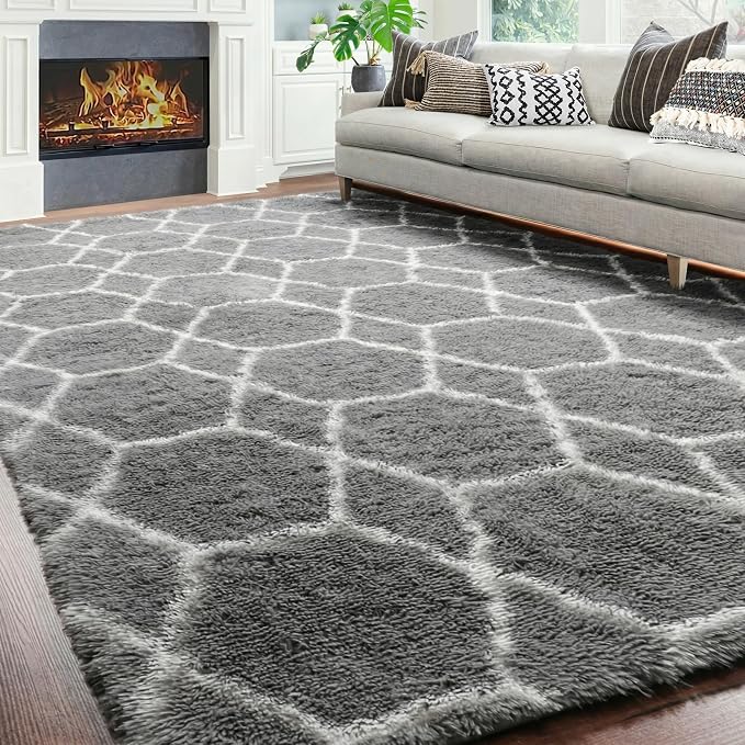 ONASAR Area Rugs for Bedroom Living Room, 4x6 Fluffy Grey and White Floor Rug - Image 9