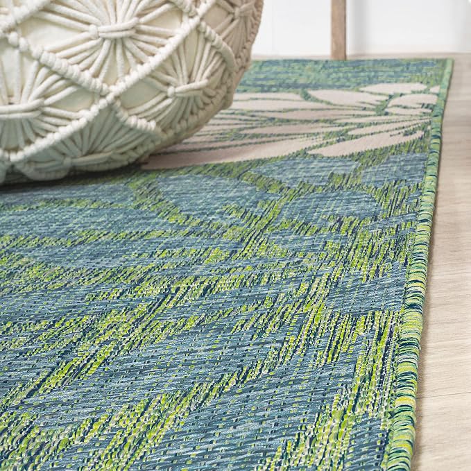 JONATHAN Y Floral Textured Weave Indoor Outdoor Square Area Rug 4X4 Cream/Green - Image 7