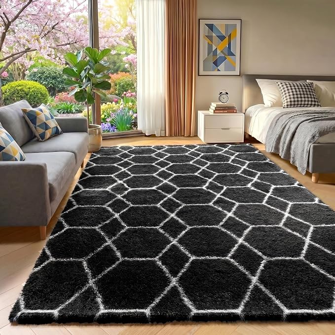 ONASAR Area Rugs for Bedroom Living Room, Fluffy 4x6 Black and White Rug - Image 5
