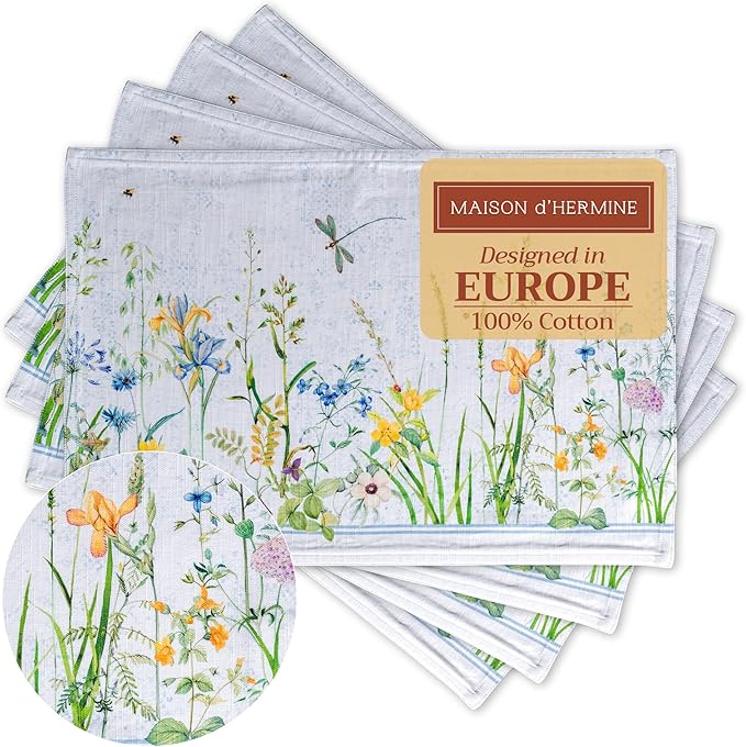 Maison d' Hermine Placemats Set of 4 Reusable 100% Cotton | Cloth Place Mats by MaisondHermine