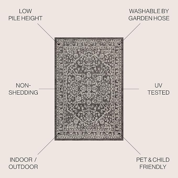 JONATHAN Y Boho Medallion Indoor Outdoor Area Rug 4X6 Black/Gray, Malta - Image 3