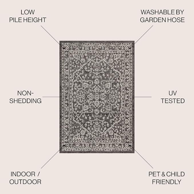JONATHAN Y Boho Medallion Indoor Outdoor Area Rug 3X5 Black/Gray, Malta - Image 3