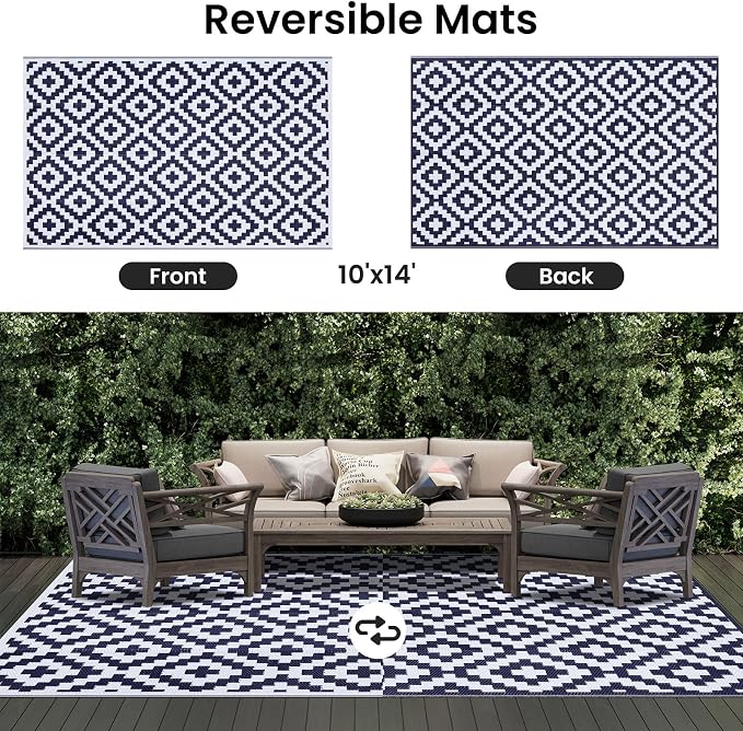 Smiry Waterproof Outdoor Rug 10X14 ft, Reversible Plastic Straw Patio Camping - Image 3