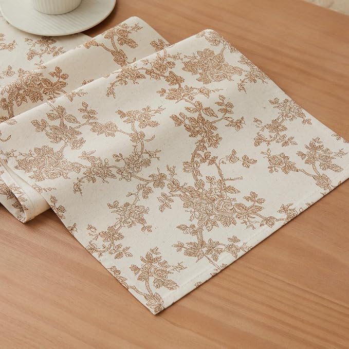 French Pastoral Farmhouse Table Runners, 13x72 Inch Brown | 100% Organic Cotton by Unknown