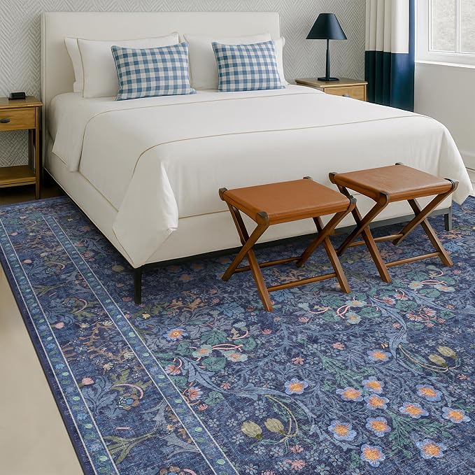 Hazo Haus Vintage Dark Blue Living Room Rug, 7x10 Washable Large Area Rugs - Image 6