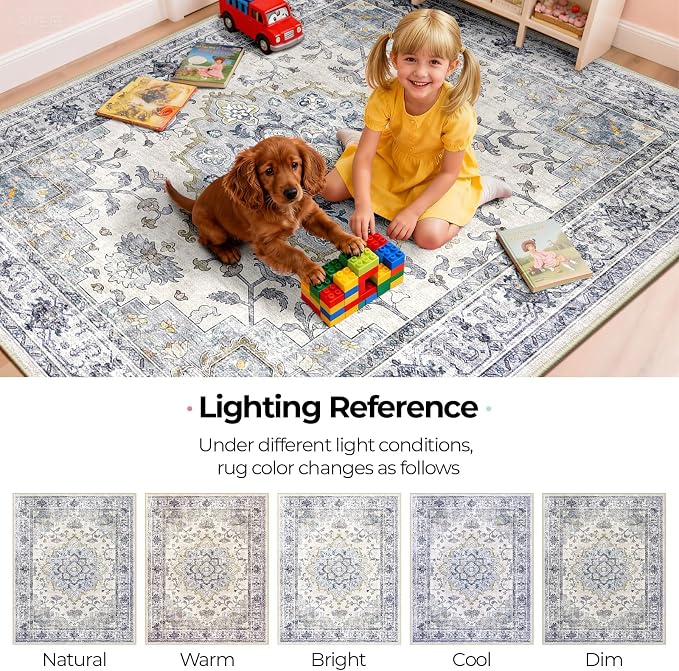CAPALOCA Machine Washable Rugs Nursery Rug 6x9 Cute Girl Non Slip Low Pile - Image 8