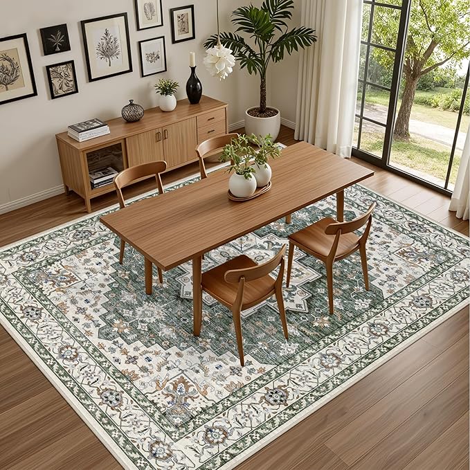 3x5 Area Rugs Living Room Rug: Washable Vintage Boho Medallion Rug No Slip - Image 4